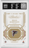 Bijan Robinson from the 2023 Panini Flawless set featuring a Ruby parallel graded by Arena Club and given an overall grade of 9.