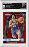 Jared McCain from the 2024-25 Panini Prizm set featuring a Choice Red parallel graded by Arena Club and given an overall grade of 9.
