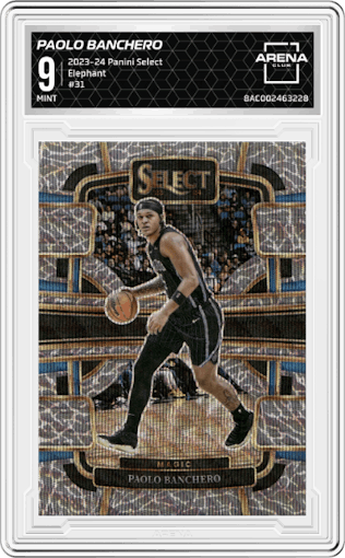  Paolo Banchero from the 2023-24 Panini Select  set featuring a Elephant Prizm parallel graded by Arena Club and given an overall grade of 9.