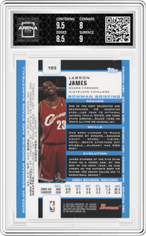 LeBron James  from the 2003-04 Bowman set and given an overall grade of 8.5.