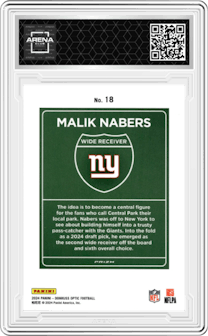 Malik Nabers from the 2024 Donruss Optic set graded by Arena Club.