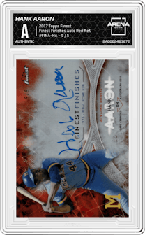 Hank Aaron from the 2017 Topps Finest set featuring a Red Refractor parallel graded by Arena Club.