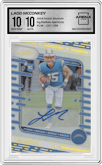 Ladd McConkey from the 2024 Panini Absolute set featuring a Spectrum parallel graded by Arena Club and given an overall grade of 10.