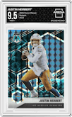 Justin Herbert from the 2021 Panini Mosaic set featuring a Genesis parallel graded by Arena Club and given an overall grade of 9.5.