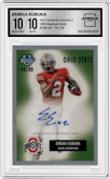 Emeka Egbuka from the 2023 Bowman Chrome University set graded by Arena Club and given an overall grade of 10.