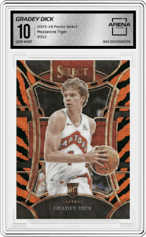 Gradey Dick from the 2023-24 Panini Select  set featuring a Tiger parallel graded by Arena Club and given an overall grade of 10.
