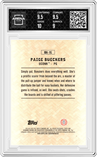 Paige Bueckers from the 2023-24 Bowman U Chrome set graded by Arena Club and given an overall grade of 9.5.