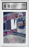 Laiatu Latu from the 2024 Panini Spectra set featuring a Pink Neon parallel graded by Arena Club and given an overall grade of 10.