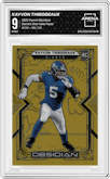Kayvon Thibodeaux from the 2022 Panini Obsidian set featuring a Electric Etch Gold Flood parallel graded by Arena Club and given an overall grade of 9.