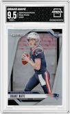 Drake Maye from the 2024 Panini Prizm set featuring a Silver Prizm parallel graded by Arena Club and given an overall grade of 9.5.