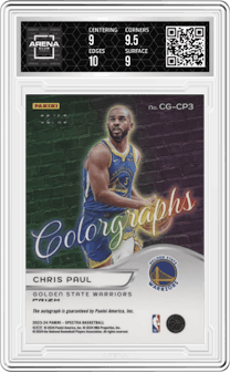 Chris Paul from the 2023-24 Panini Spectra set featuring a Gold parallel graded by Arena Club and given an overall grade of 9.5.