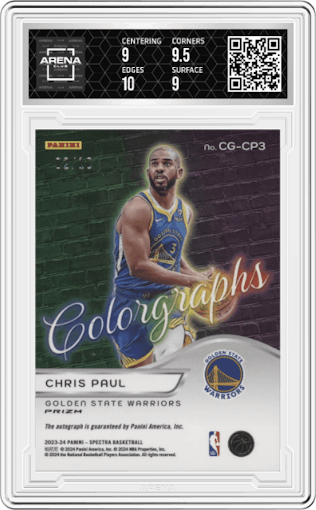 Chris Paul from the 2023-24 Panini Spectra set featuring a Gold parallel graded by Arena Club and given an overall grade of 9.5.