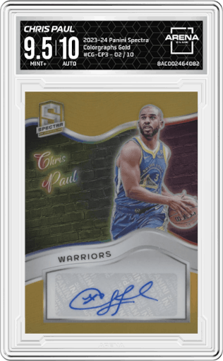 Chris Paul from the 2023-24 Panini Spectra set featuring a Gold parallel graded by Arena Club and given an overall grade of 9.5.