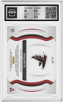 Kyle Pitts  from the 2021 Panini Certified set featuring a Mirror Purple parallel graded by Arena Club and given an overall grade of 10.
