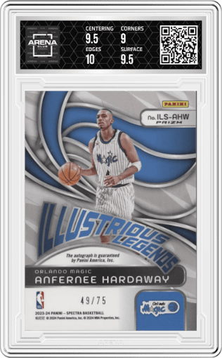 Anfernee Hardaway from the 2023-24 Panini Spectra set graded by Arena Club and given an overall grade of 9.5.