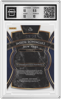 Jasson Dominguez from the 2020 Panini Select set graded by Arena Club and given an overall grade of 10.