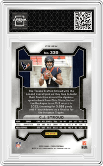 C.J. Stroud from the 2023 Panini Prizm set featuring a Green Wave  parallel graded by Arena Club and given an overall grade of 0.
