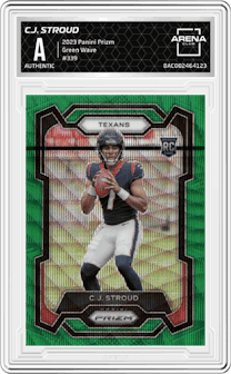 C.J. Stroud from the 2023 Panini Prizm set featuring a Green Wave  parallel graded by Arena Club and given an overall grade of 0.