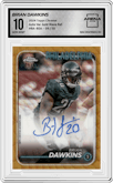 Brian Dawkins from the 2024 Topps Chrome set featuring a Gold Wave Ref. parallel graded by Arena Club and given an overall grade of 10.