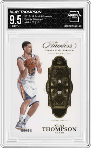 Klay Thompson from the 2016-17 Panini Flawless  set featuring a Double Diamond parallel graded by Arena Club and given an overall grade of 9.5.