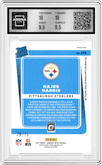 Najee Harris from the 2021 Panini Donruss Optic set featuring a Red parallel graded by Arena Club and given an overall grade of 10.