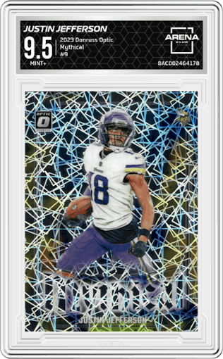 Justin Jefferson from the 2023 Donruss Optic set graded by Arena Club and given an overall grade of 9.5.