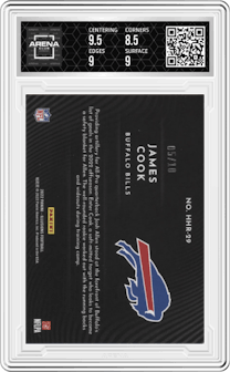 James Cook from the 2022 Panini Illusions set featuring a  Gold  parallel graded by Arena Club and given an overall grade of 9.