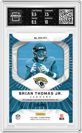 Brian Thomas Jr. from the 2024 Panini Illusions set graded by Arena Club and given an overall grade of 8.