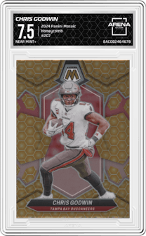 Chris Godwin	 from the 2024 Panini Mosaic set featuring a Honeycomb parallel graded by Arena Club and given an overall grade of 7.5.
