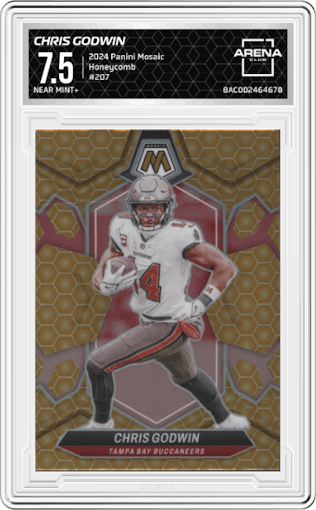 Chris Godwin	 from the 2024 Panini Mosaic set featuring a Honeycomb parallel graded by Arena Club and given an overall grade of 7.5.