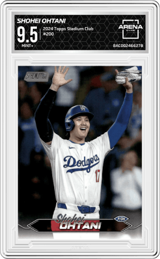 Shohei Ohtani  from the 2024 Topps Stadium Club set graded by Arena Club and given an overall grade of 9.5.