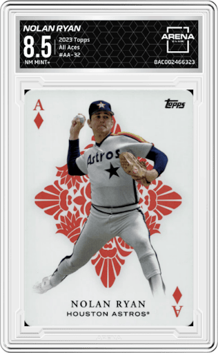 Nolan Ryan from the 2023 Topps Series 2 set graded by Arena Club and given an overall grade of 8.5.