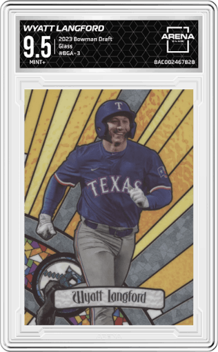 Wyatt Langford from the 2023 Bowman Draft set graded by Arena Club and given an overall grade of 9.5.
