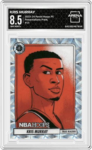Kris Murray from the 2023-24 Panini Hoops Premium Stock set graded by Arena Club and given an overall grade of 8.5.