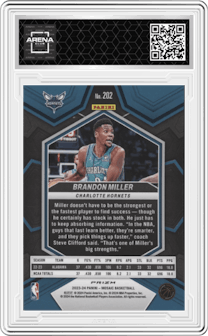 Brandon Miller from the 2023-24 Panini Mosaic set featuring a Genesis parallel graded by Arena Club and given an overall grade of 0.