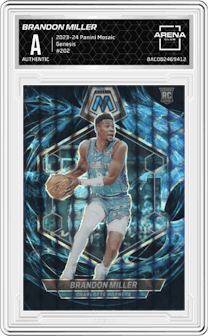 Brandon Miller from the 2023-24 Panini Mosaic set featuring a Genesis parallel graded by Arena Club and given an overall grade of 0.