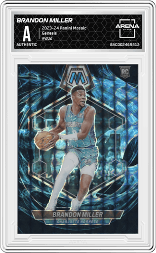 Brandon Miller from the 2023-24 Panini Mosaic set featuring a Genesis parallel graded by Arena Club.