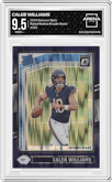 Caleb Williams from the 2024 Donruss Optic set featuring a Purple Shock parallel graded by Arena Club and given an overall grade of 9.5.