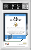 J.J. McCarthy from the 2024 Donruss Optic set featuring a Hyper Green parallel graded by Arena Club and given an overall grade of 9.