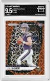 J.J. McCarthy from the 2024 Panini Prizm set featuring a Lazer Prizm parallel graded by Arena Club and given an overall grade of 9.5.