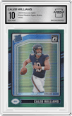 Caleb Williams from the 2024 Donruss Optic set featuring a Hyper Green parallel graded by Arena Club and given an overall grade of 10.