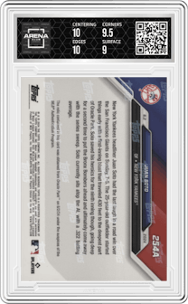 Juan Soto from the 2024 Topps Now set featuring a Full Color parallel and given an overall grade of 9.5.