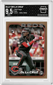 Elly De La Cruz from the 2024 Topps  set featuring a Gold parallel graded by Arena Club and given an overall grade of 9.5.