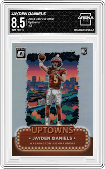 Jayden Daniels from the 2024 Donruss Optic set graded by Arena Club and given an overall grade of 8.5.