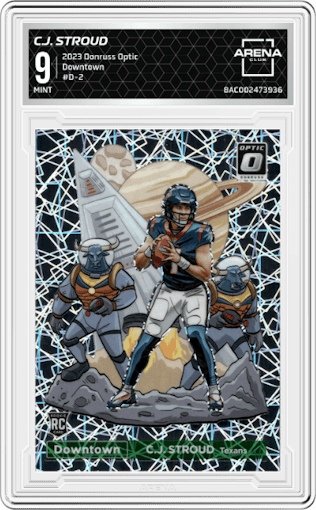 C.J. Stroud  from the 2023 Donruss Optic set graded by Arena Club and given an overall grade of 9.
