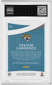 Trevor Lawrence from the 2021 Panini Immaculate Collection set graded by Arena Club.