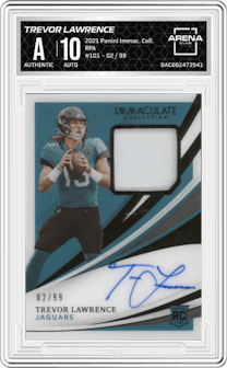 Trevor Lawrence from the 2021 Panini Immaculate Collection set graded by Arena Club.