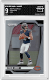 Caleb Williams from the 2024 Panini Prizm set featuring a Silver Prizm parallel graded by Arena Club and given an overall grade of 9.