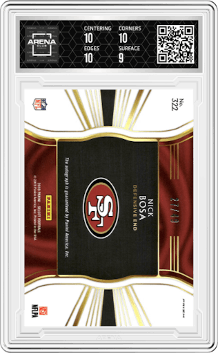 Nick Bosa from the 2018 Panini Select set graded by Arena Club and given an overall grade of 9.5.