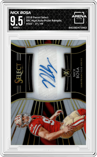 Nick Bosa from the 2018 Panini Select set graded by Arena Club and given an overall grade of 9.5.